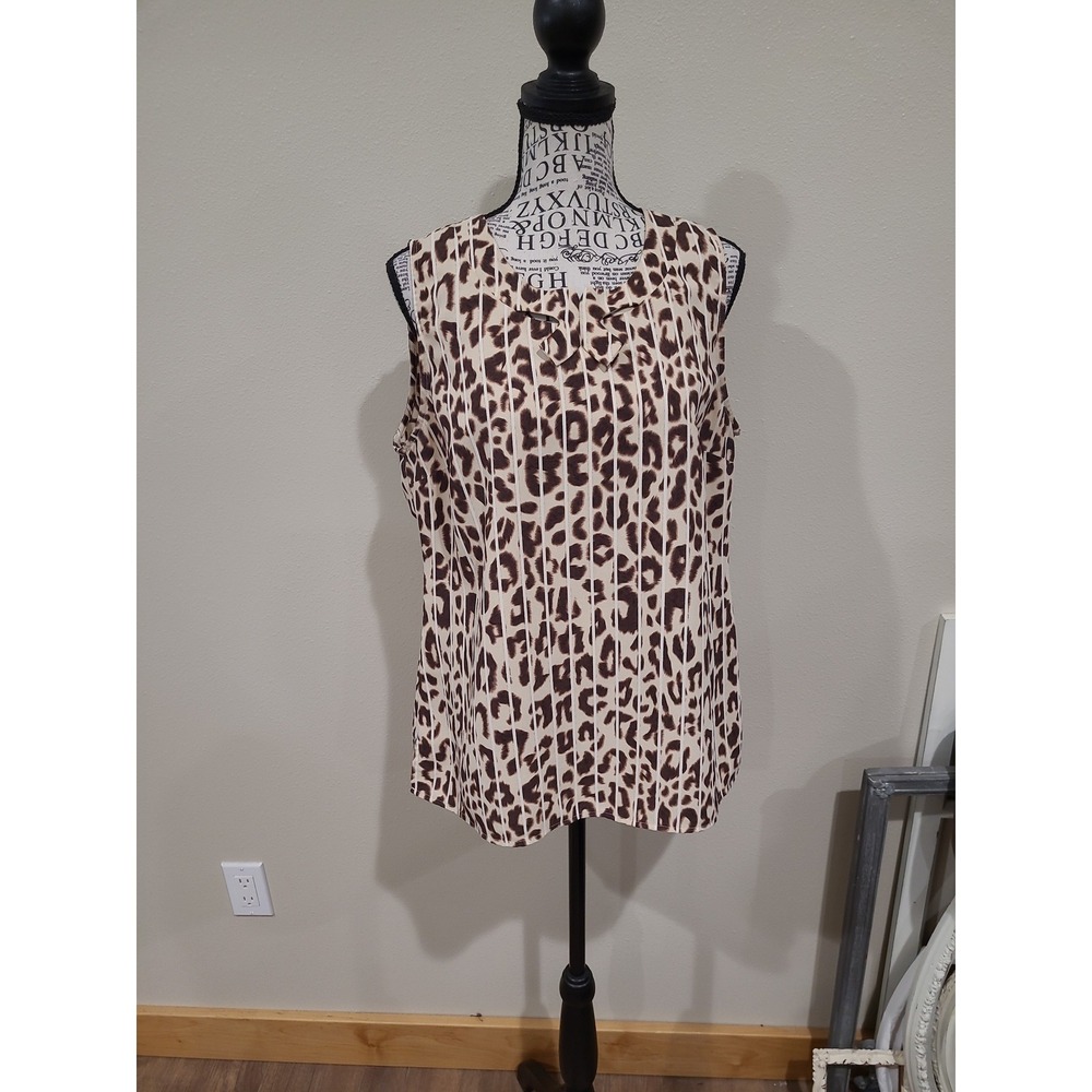 Cabi Women SZ M animal print stripe sleeveless top zip‎ back career office